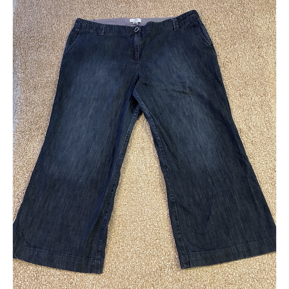 Loft Dark Wash Wide Leg Cropped Denim Pants Gaucho Style Cotton Jeans Women's 18